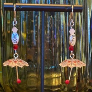 Red and Silver Umbrella Earrings